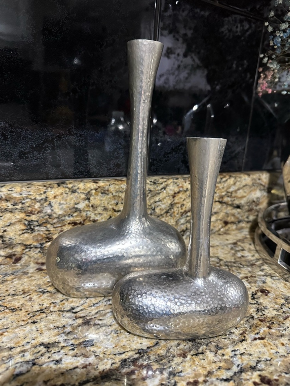 Textured Hammered Metal Bud Vases - Silver Set of 2